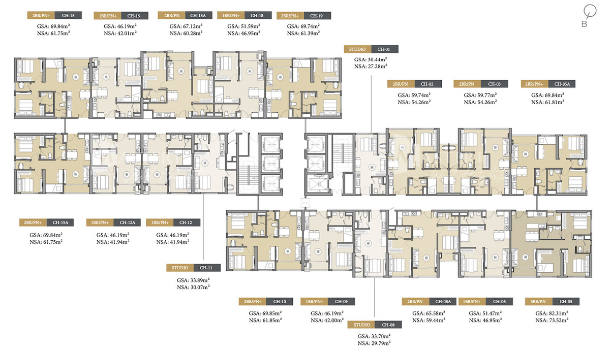 Layout tầng 2-19 tòa C.