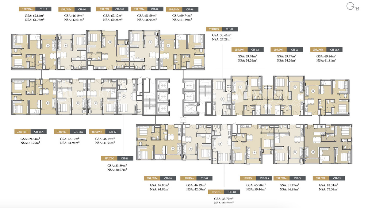 Layout tầng 2-19 tòa D