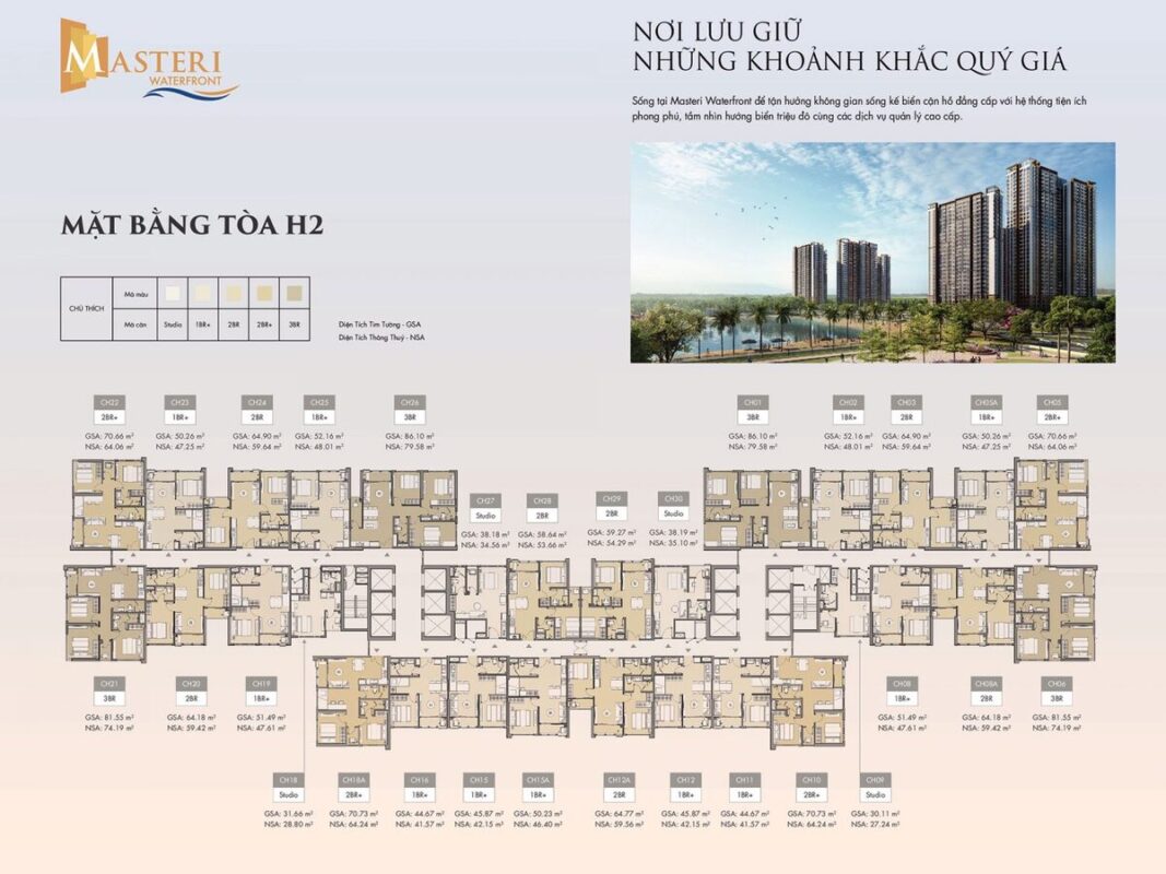 Mặt bằng Toà H2 - Masteri Waterfront