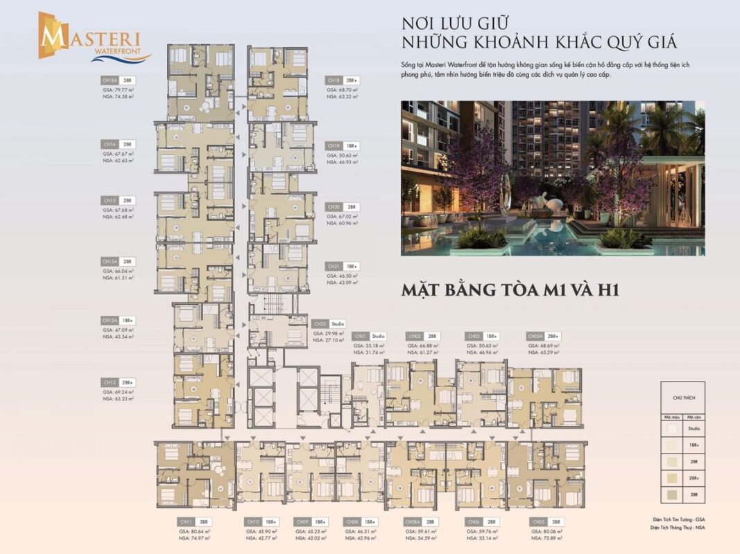 Mặt bằng Tòa M1 và H1 - Masteri Waterfront