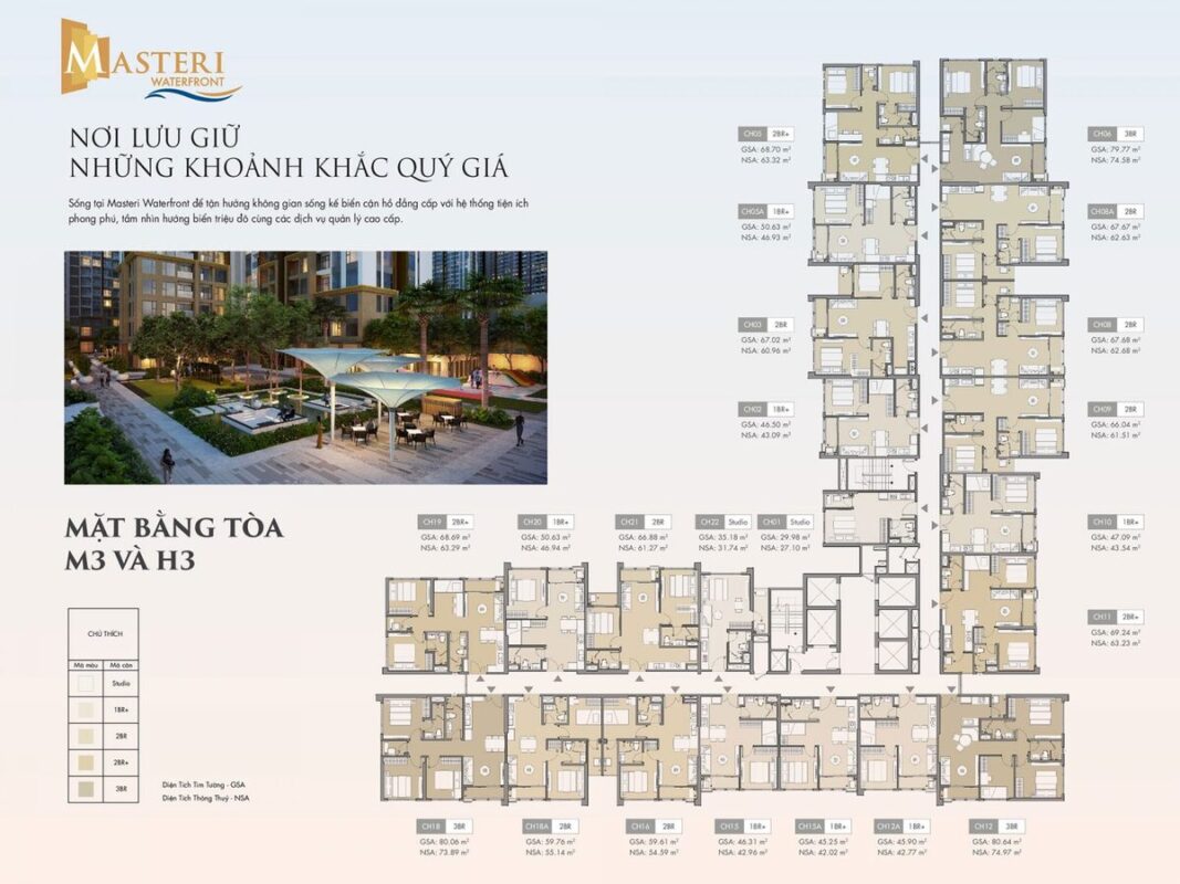 Mặt bằng Tòa M3 và H3 - Masteri Waterfront