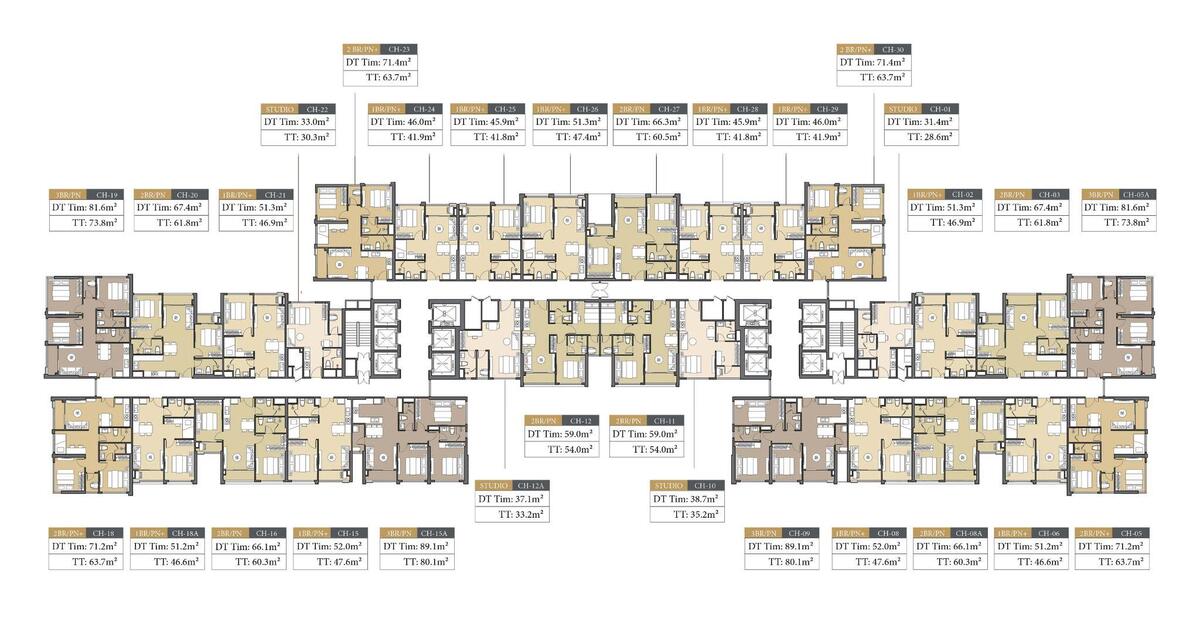 Mặt bằng tầng 21-34 (tòa A&B)